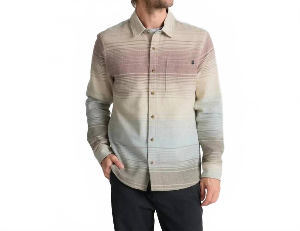 NEW ROARK crossroads organic cotton flannel top in fossil stripe